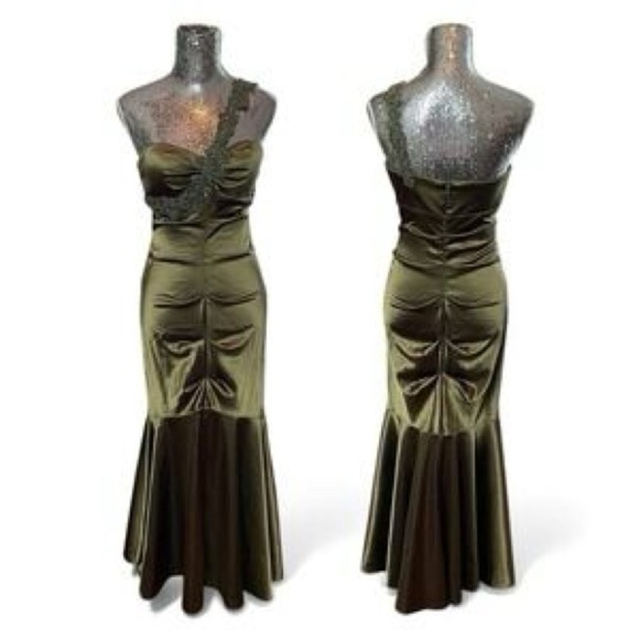 CACHE Olive Green Beaded Gown Mermaid Wedding Cocktail Dance Party Size S 2 0 XS - Picture 13 of 13